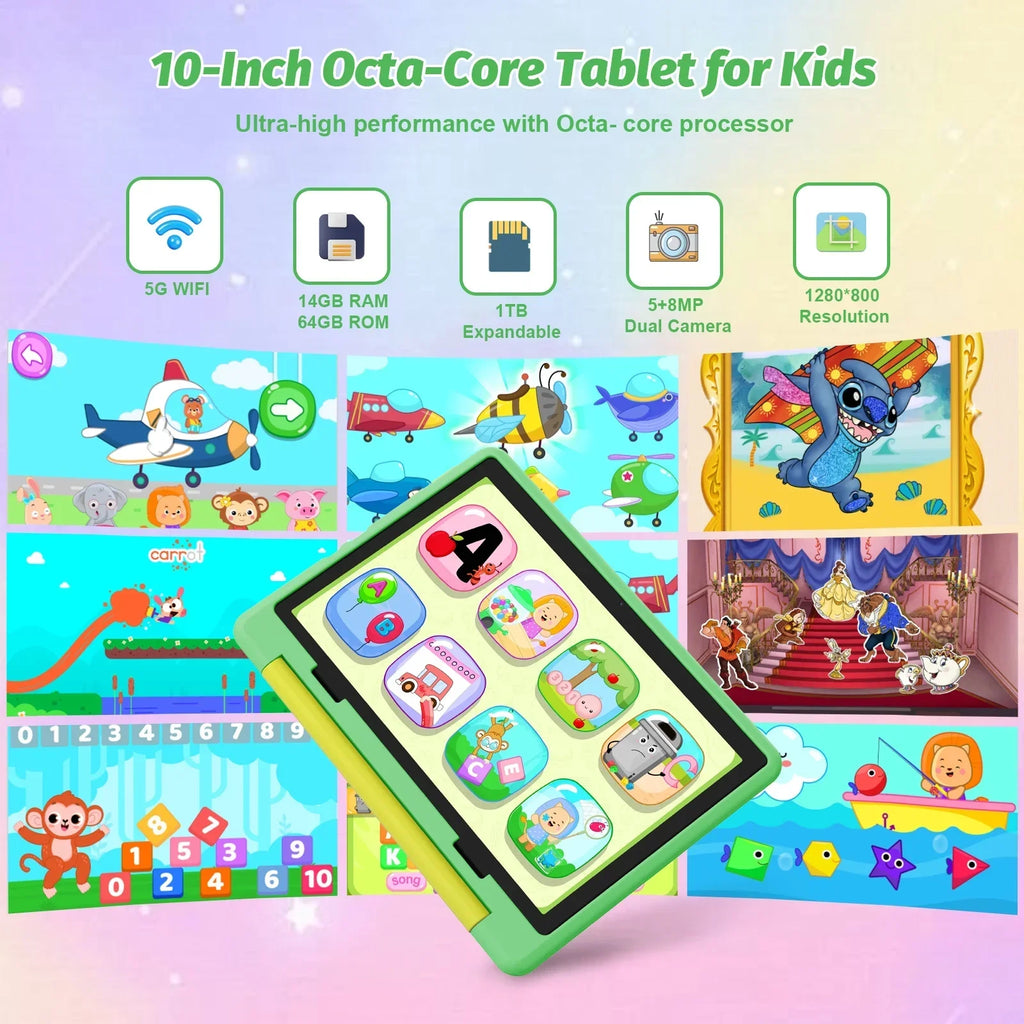 10-Inch Learning Tablet — High-Speed Octa-Core | 14GB RAM | 128GB Storage | Eye-Care HD Display
