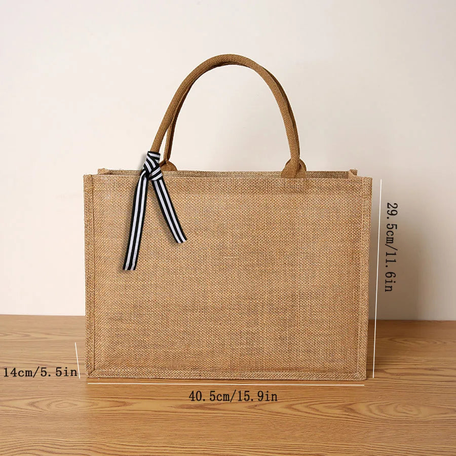 Jute Tote Bag - Large Capacity Reusable Gift bag, Shopper, Travel & Everyday Carry Bag