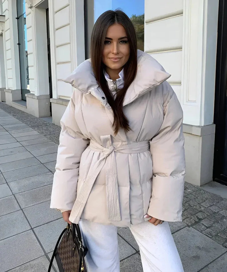 Belted Puffer Coat - Mid length Padded Winter Jacket
