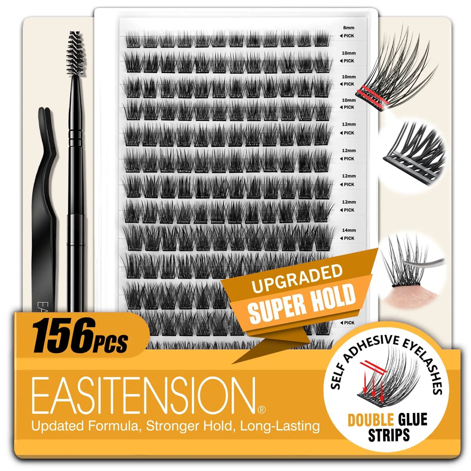 Glue-Free 156pc Reusable Cluster Lash Set | Self-Adhesive, Lightweight, Natural Finish