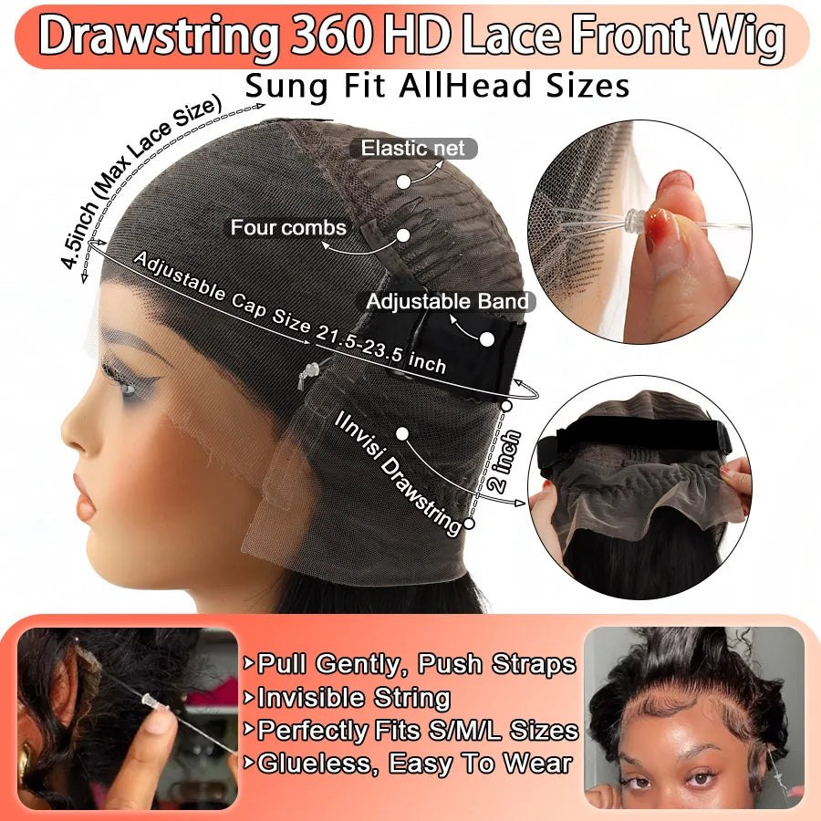 360 HD Lace 16 - 32” Yaki Straight Wig – Glueless, 250% Density, Natural Texture