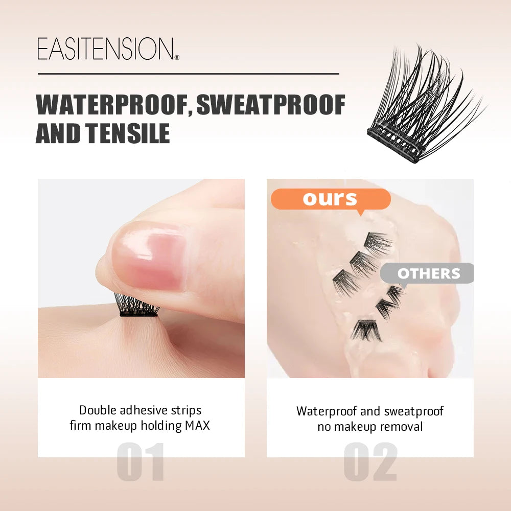 Glue-Free 156pc Reusable Cluster Lash Set | Self-Adhesive, Lightweight, Natural Finish