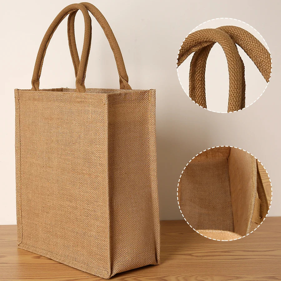 Jute Tote Bag - Large Capacity Reusable Gift bag, Shopper, Travel & Everyday Carry Bag