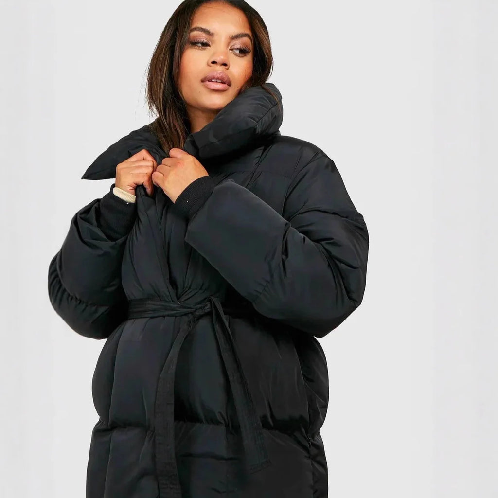 Belted Puffer Coat - Mid length Padded Winter Jacket