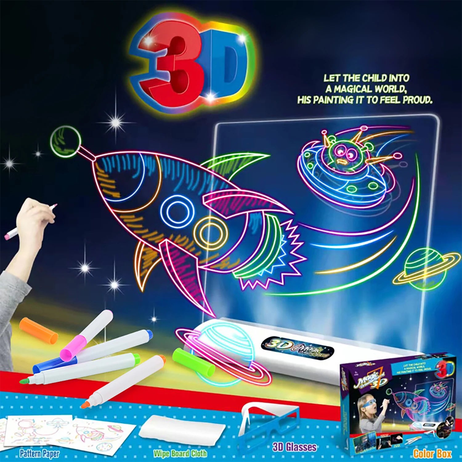 Children's 3D Luminous Drawing Board - Creative Light Art Pad