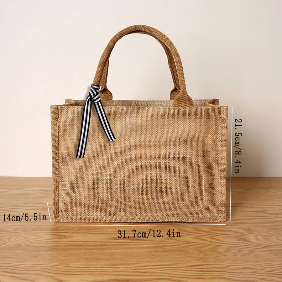 Jute Tote Bag - Large Capacity Reusable Gift bag, Shopper, Travel & Everyday Carry Bag